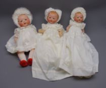 Three Armand Marseille 'My Dream Baby' bisque head dolls, each with moulded hair, sleeping eyes,