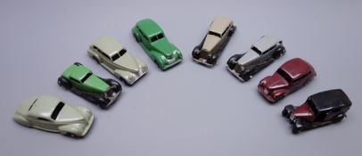 Dinky - eight unboxed and playworn early die-cast models including Chrysler, Oldsmobile,