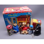 Fisher Price Fire Station, boxed with additional Fire Engine, Cadbury's Smash Martian figure,