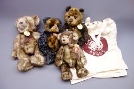 Four Charlie Bears designed by Isabelle Lee - 'Jeremy', 'Gareth', 'Harris' and 'Stevie',