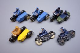 Dinky - six die-cast motorcycle models comprising two RAC patrols, AA patrol,
