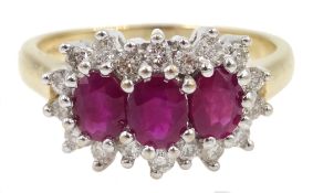 9ct gold ruby and diamond cluster ring,