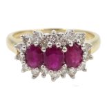 9ct gold ruby and diamond cluster ring,