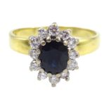 18ct gold sapphire and diamond cluster ring, hallmarked Condition Report Approx 5.