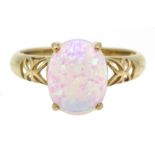 9ct gold single stone oval opal ring, hallmarked Condition Report Approx 2.