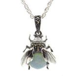 Silver opal and marcastie bug pendant necklace,