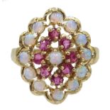 9ct gold opal and ruby cluster ring, hallmarked Condition Report Approx 3.