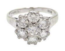 18ct white gold seven stone diamond cluster ring,