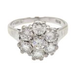 18ct white gold seven stone diamond cluster ring,