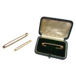 Gold twist bar brooch stamped and two other gold bar brooches, stamped 9ct or tested 9ct, approx 8.