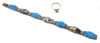 Norwegian silver and enamel link bracelet by Hans Myhre,