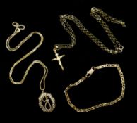 Two 9ct gold pendant necklaces and a chain bracelet all hallmarked Condition Report