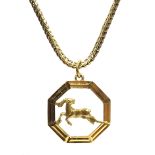 Gold Zodiac Capricorn pendant on gold wheat chain necklace,
