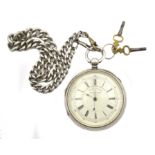 Silver open faced chronograph pocket watch, by J W Reeley & Sons London & Liverpool Chester 1900,