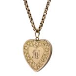 Victorian heart locket on gold belcher chain stamped 9ct,
