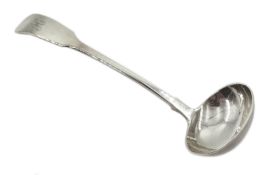 George IV Scottish provincial silver ladle, fiddle pattern by John Heron, Glasgow 1825, approx 1.