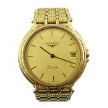 Longines gentleman's quartz gold-plated bracelet wristwatch with date 1989 boxed with papers