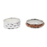 Silver and copper spinner ring and silver beaten finish ring,