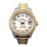 Rolex Oyster Perpetual Datejust chronometer ladies bi-metal wristwatch with mother of pearl dial,
