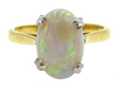 18ct gold single stone oval opal ring, London 1978 Condition Report Approx 3.