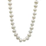 Single strand freshwater pearl necklace with silver (tested) clasp,