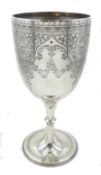 Silver goblet bright cut decoration by Walker and Hall, Sheffield 1902, approx 9.