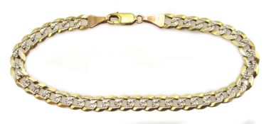 9ct white and yellow gold flattened curb link bracelet, stamped 375, approx 7.