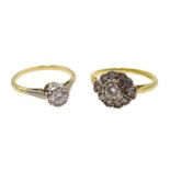 18ct diamond cluster ring Birmingham 1963 and a single stone diamond ring stamped 18ct