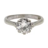 White gold single stone diamond ring, stamped 18ct, diamond approx 1.