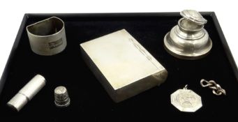 Silver playing cards box by Henry Matthews Birmingham 1977, silver inkstand Birmingham 1915,