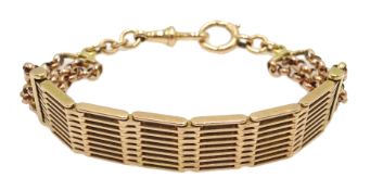 Early 20th century rose gold nine bar gate and cable link bracelet,