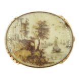 19th century memorial miniature river scene on ivory, with applied hairwork,