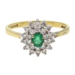 18ct gold diamond and emerald cluster ring, hallmarked Condition Report Approx 3gm,