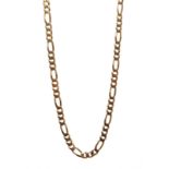 9ct gold flattened figaro link necklace stamped 375, approx 23.
