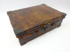 19th century brass bound leather cartridge case, the interior with six leather cartridge straps,