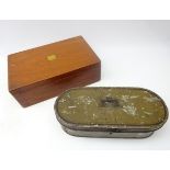 19th century painted tin box, oblong form with folding handle,