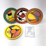 Set of four Wedgwood Clarice Cliff Celestial Fires series plates comprising Sunray, Jupiter,
