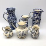 Yorkshire Moorlands, Tranquiline and other pottery blue and white spongeware jugs,