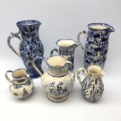 Yorkshire Moorlands, Tranquiline and other pottery blue and white spongeware jugs,