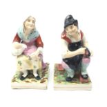 Pair of Staffordshire figures of the Cobbler Jobsons and His Wife Nell, Both Seated, H17.