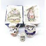 Spode Miniature Treasures comprising Kettle, Windsor Jug, Vase & Cover and casket,