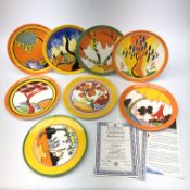 Set of eight Wedgwood Clarice Cliff Bizarre series plates comprising Summerhouse, Tulip,