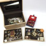 Collection of costume jewellery, watches and fancy goods in two jewellery boxes,