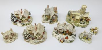 Eight Lilliput Lane Winter Collection cottages,