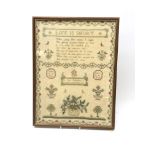 George IV sampler worked with verse 'Life is Short' flowers,