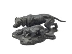 Bronze study of a Hound and puppy after Antoine-Louis Barye,