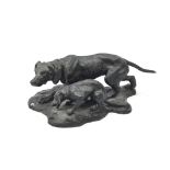 Bronze study of a Hound and puppy after Antoine-Louis Barye,