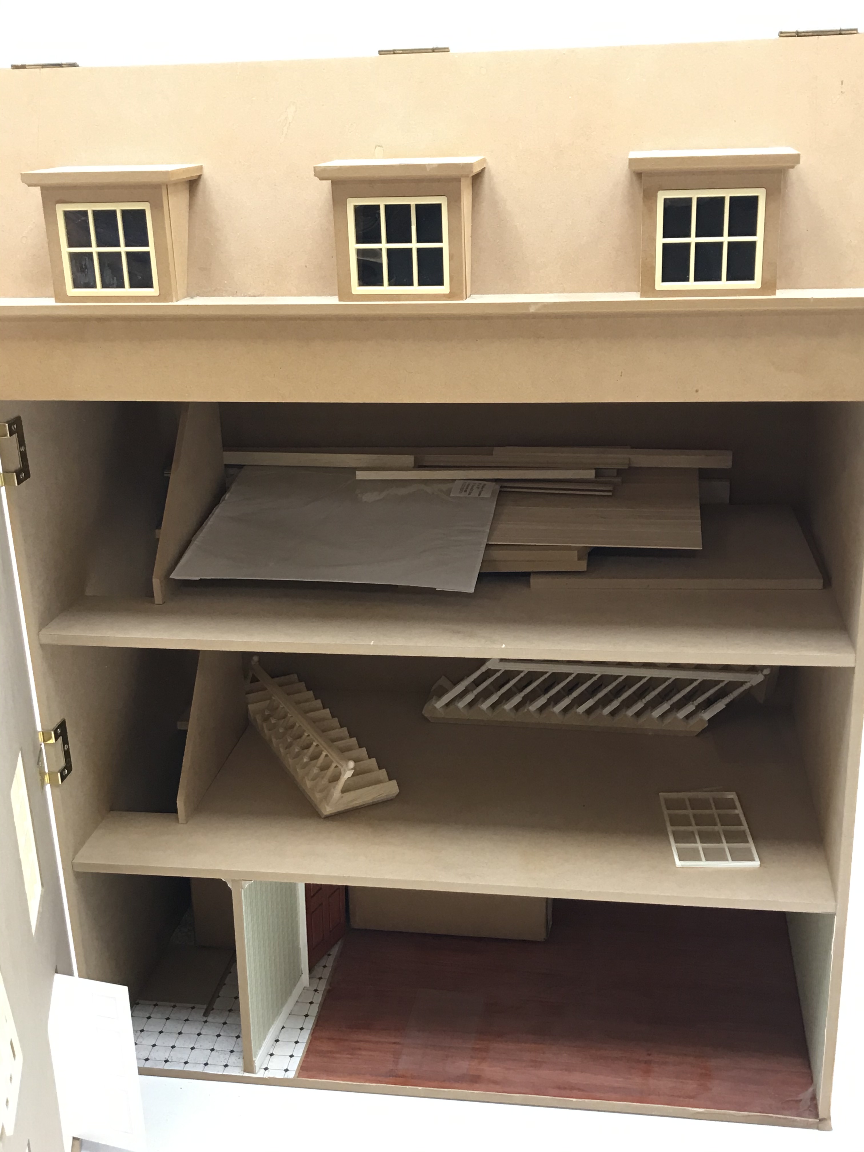 Regency style three storey Doll's House, with wall paper, stairs, skirting, - Image 3 of 3