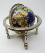 Lapis terrestrial table globe on plated stand,