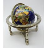 Lapis terrestrial table globe on plated stand,